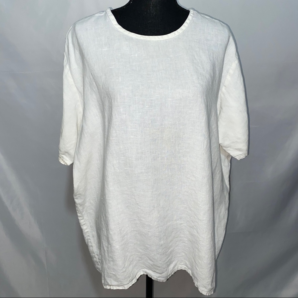 Flax 100% linen lagenlook shirt top tunic white